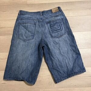 SEAN JOHN Denim Shorts Men's 36 Faded Blue Baggy Hip Hop Skate Vintage 90's Y2K
